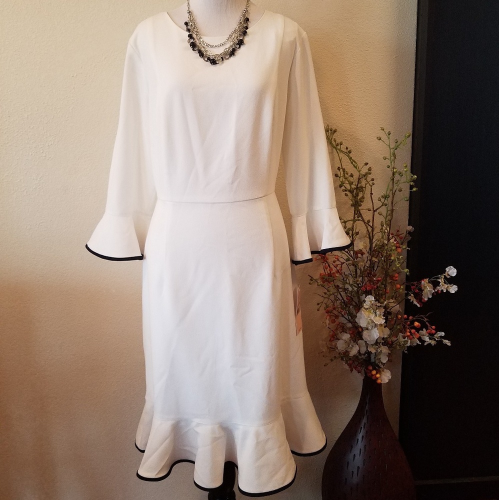 Nanette Lepore Classy White Black Trim Dress Sz12